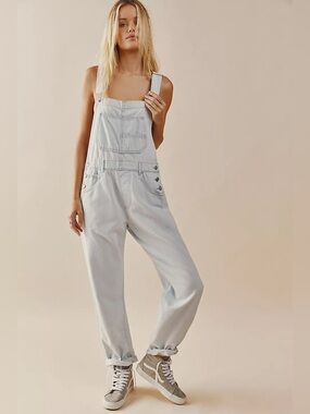 Free People We the Free Ziggy Overalls Bleached Denim Size XS